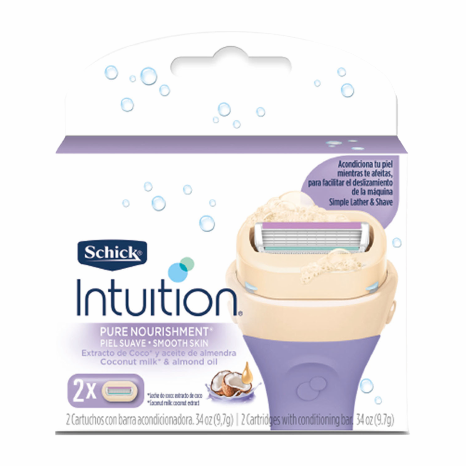 Razuradora Dama Intuition Pure Nourishment Con Barra Acondicionadora SCHICK 4 Cartuchos - Imagen 2