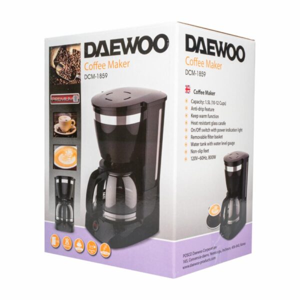 Cafetera Eléctrica Con Filtro Y Jarra De Vidrio Negra DCM-1859 DAEWOO 10-12 Tazas - Imagen 4