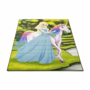 Alfombra Infantil Diseño Princesa Unicornio Azul/Verde NIKOTEX 120 Cm X 160 Cm