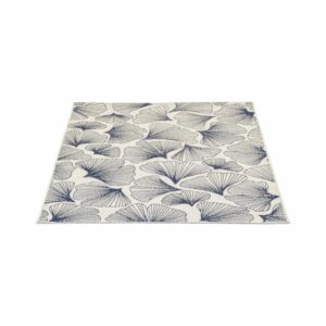Alfombra Diseño Líneo Hojas Azul Con Beige THREE CARPENTS 120 x 170 Cm