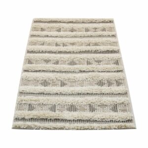 Alfombra Motivo Navajo Franjas Relieves Beige THREE CARPENTS 67 x 130 Cm