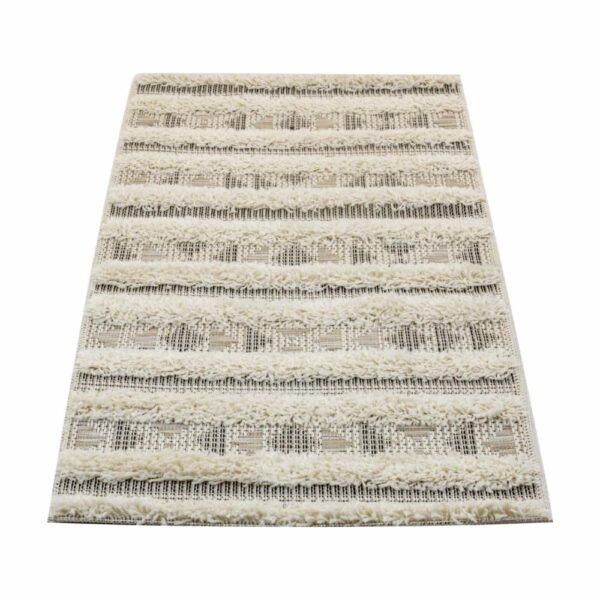 Alfombra Motivo Navajo Franjas Relieves Beige THREE CARPENTS 67 x 130 Cm