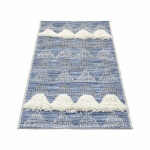 Alfombra Motivo Navajo Relieves Triangulos Azul Con Beige THREE CARPENTS 67 x 130 Cm