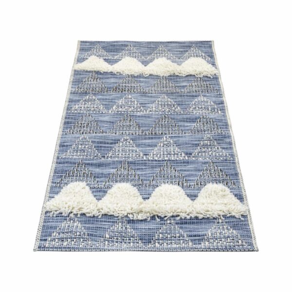 Alfombra Motivo Navajo Relieves Triangulos Azul Con Beige THREE CARPENTS 67 x 130 Cm