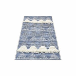 Alfombra Motivo Navajo Relieves Triangulos Azul Con Beige THREE CARPENTS 67 x 130 Cm