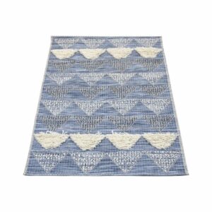 Alfombra Motivo Navajo Relieves Triangulos Azul Con Beige THREE CARPENTS 80 x 150 Cm