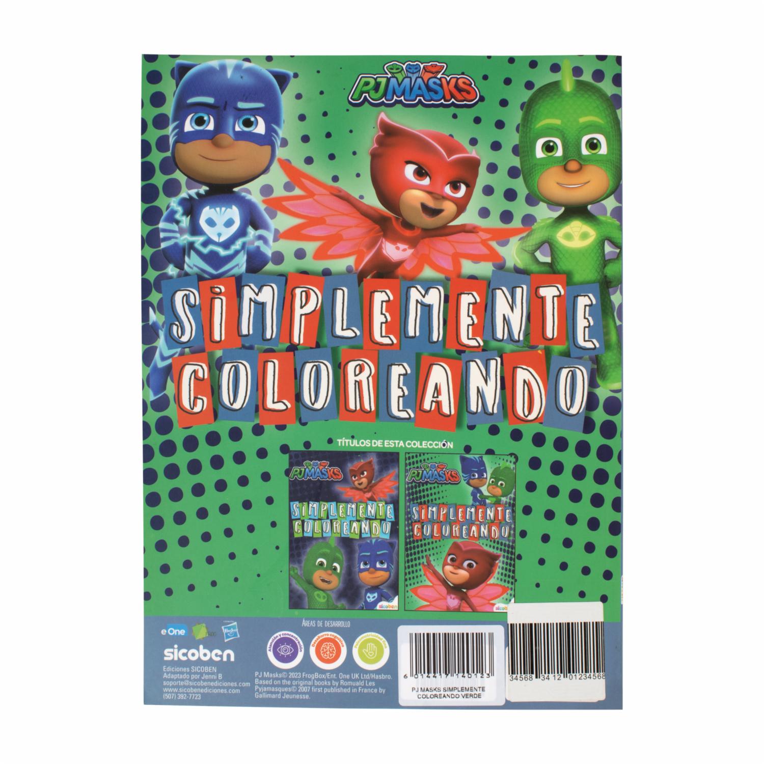 Libro Infantil Pj Masks Simplemente Coloreando Verde SICOBEN 24 Páginas