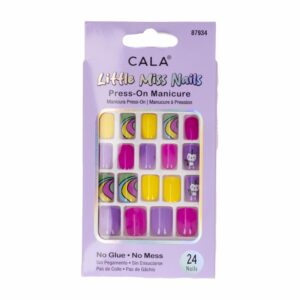 Uñas Postizas Morado Amarillo Verde CALA 24 Piezas