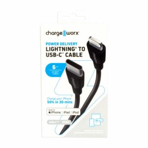Cable Lightning Usb-C Negro CHARGE WORX 6 Pies