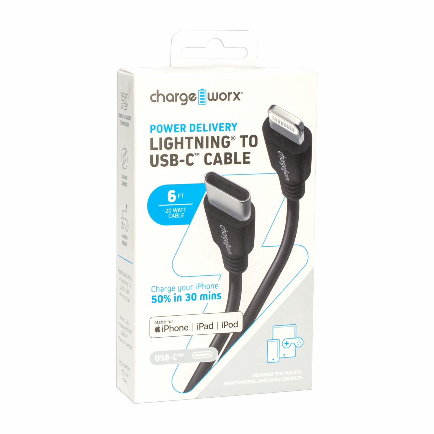 Cable Lightning Usb-C Negro CHARGE WORX 6 Pies - Imagen 3