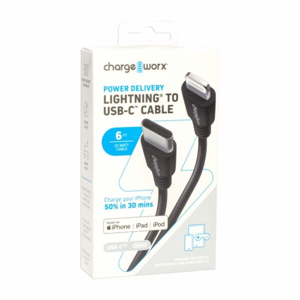 Cable Lightning Usb-C Negro CHARGE WORX 6 Pies - Imagen 3