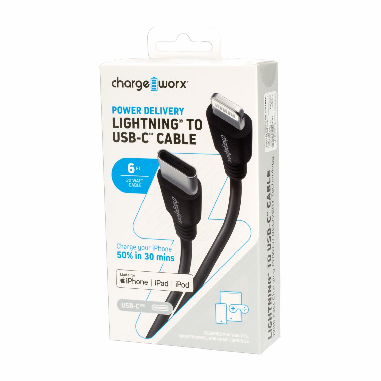 Cable Lightning Usb-C Negro CHARGE WORX 6 Pies - Imagen 4