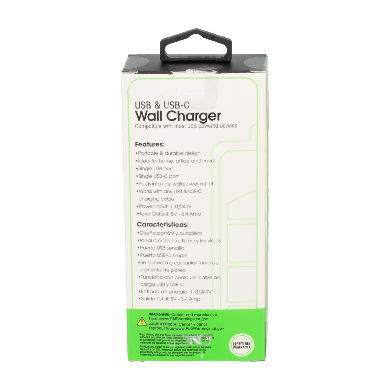 Cargador De Pared Negro CHARGE WORX USB-C A USB - Imagen 2