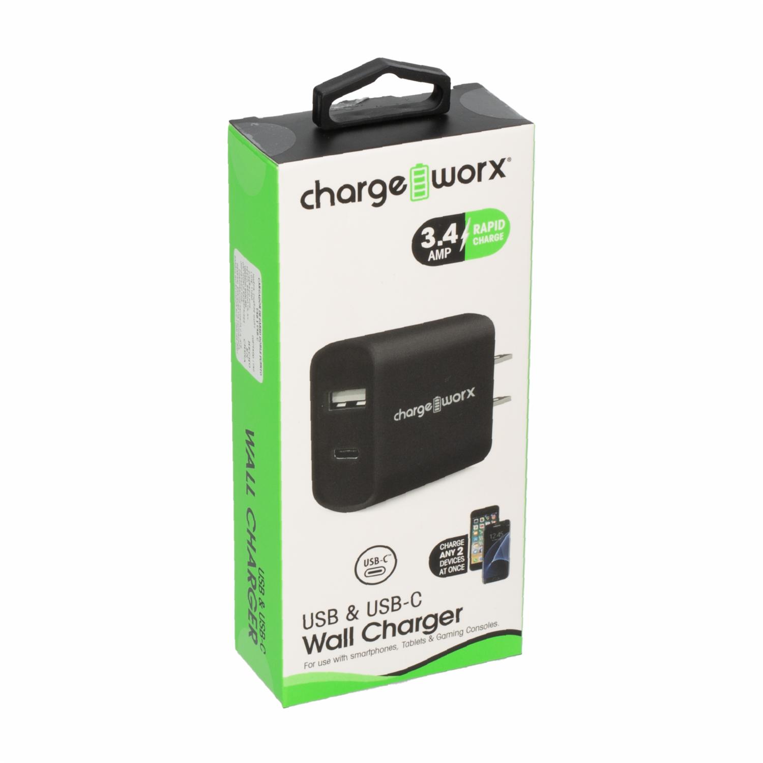 Cargador De Pared Negro CHARGE WORX USB-C A USB - Imagen 3