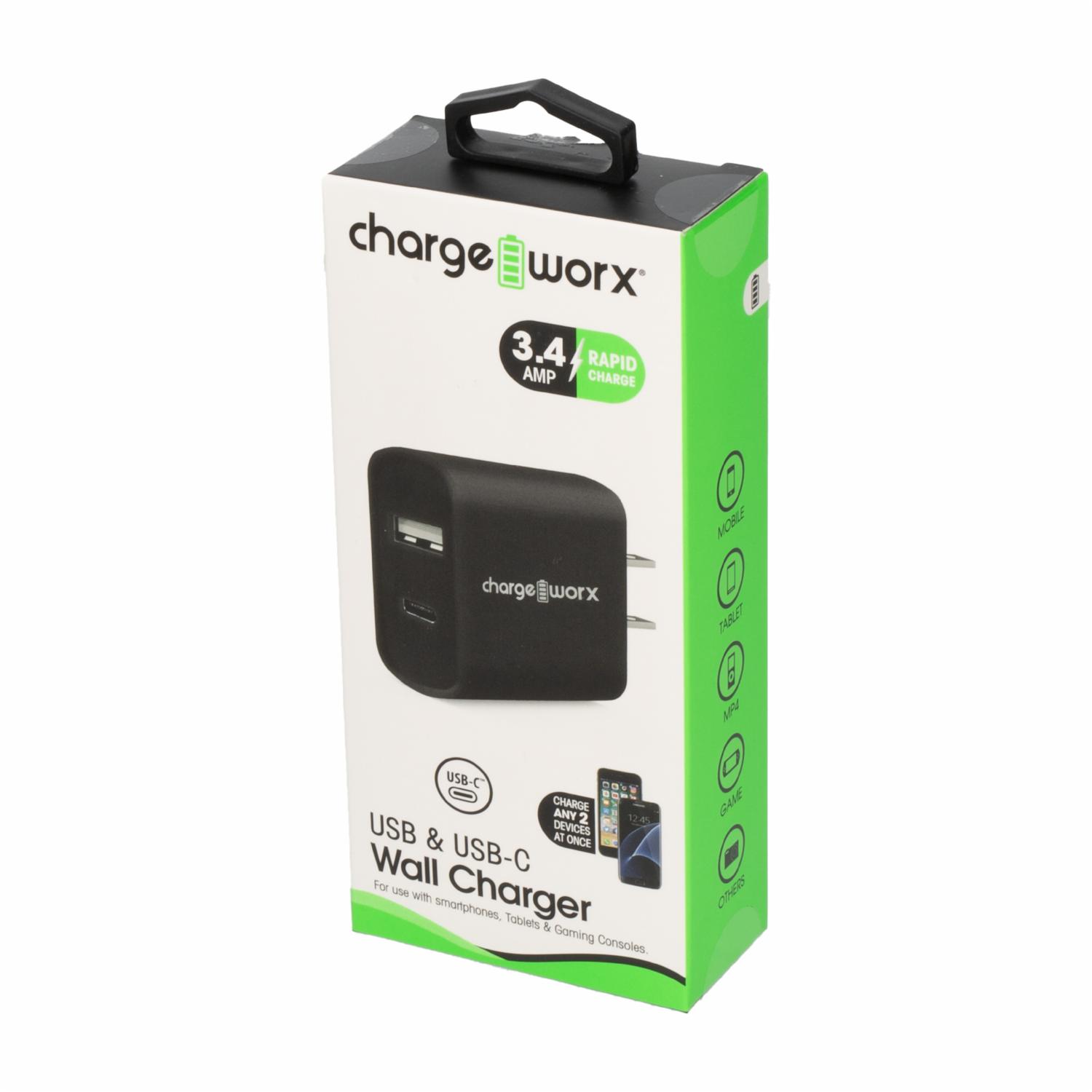 Cargador De Pared Negro CHARGE WORX USB-C A USB - Imagen 4