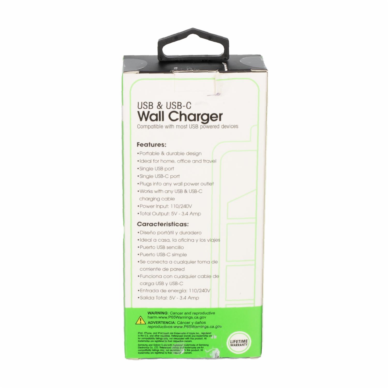 Cargador De Pared Blanco CHARGE WORX USB-C A USB - Imagen 2