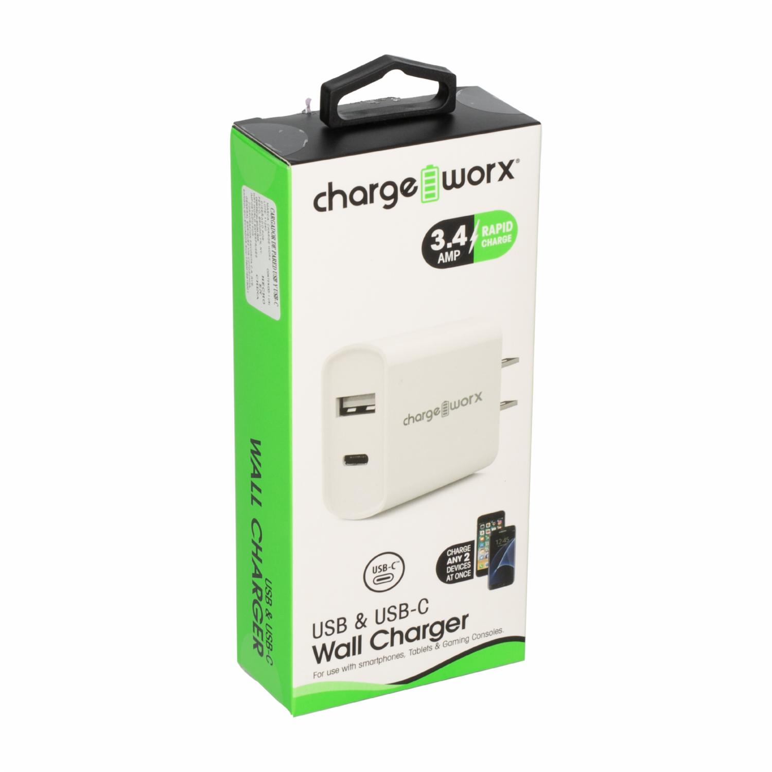 Cargador De Pared Blanco CHARGE WORX USB-C A USB - Imagen 3