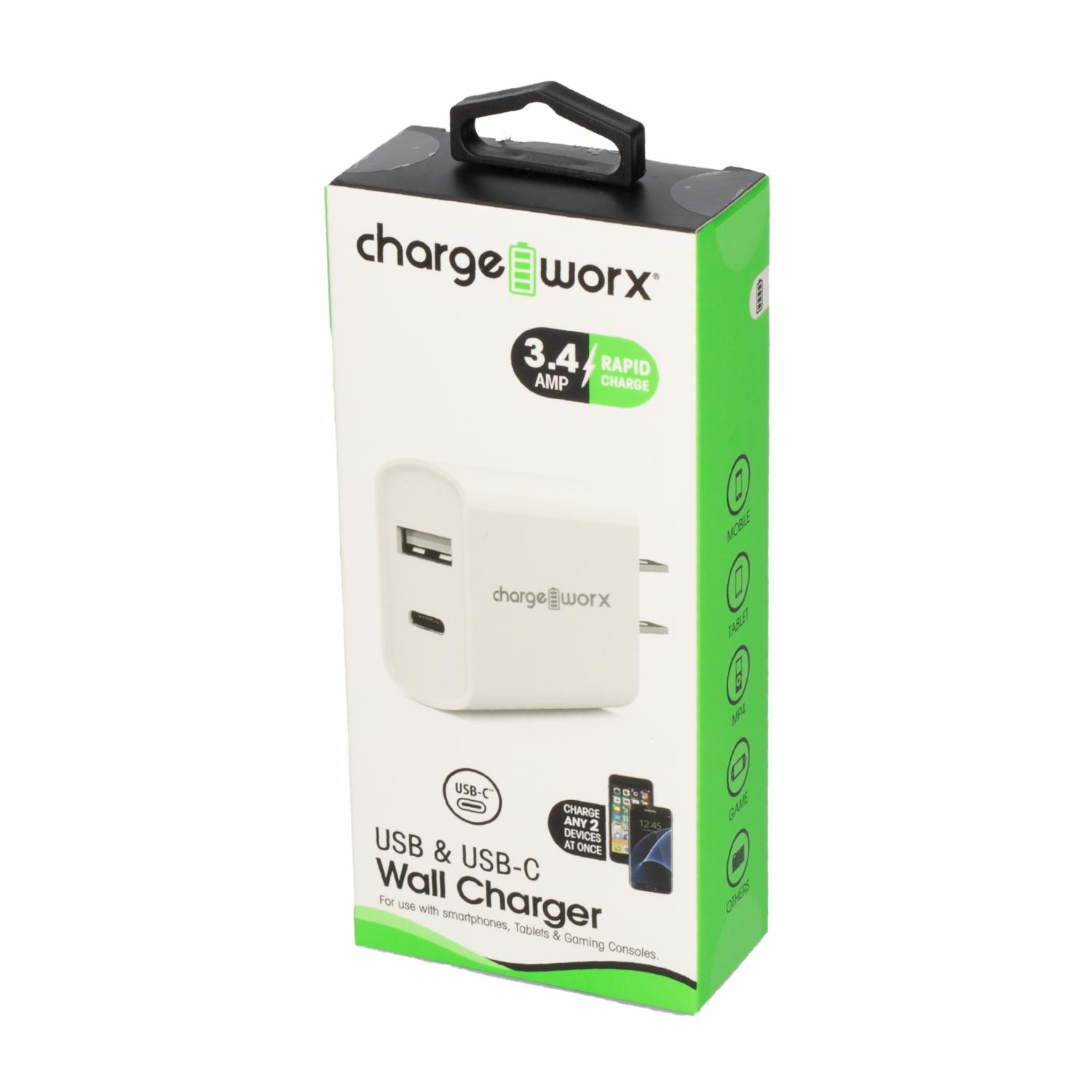Cargador De Pared Blanco CHARGE WORX USB-C A USB - Imagen 4