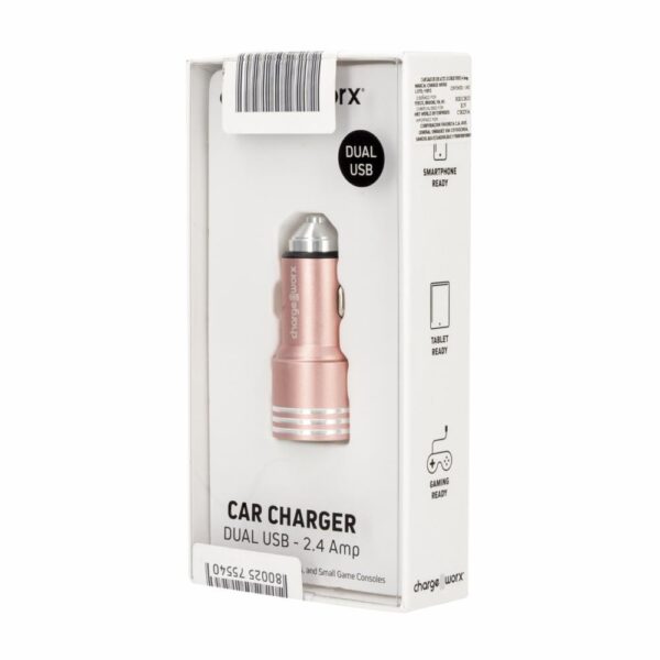 Cargador Doble USB Coche Oro Rosa CHARGE WORX 2,4 Amp - Imagen 3