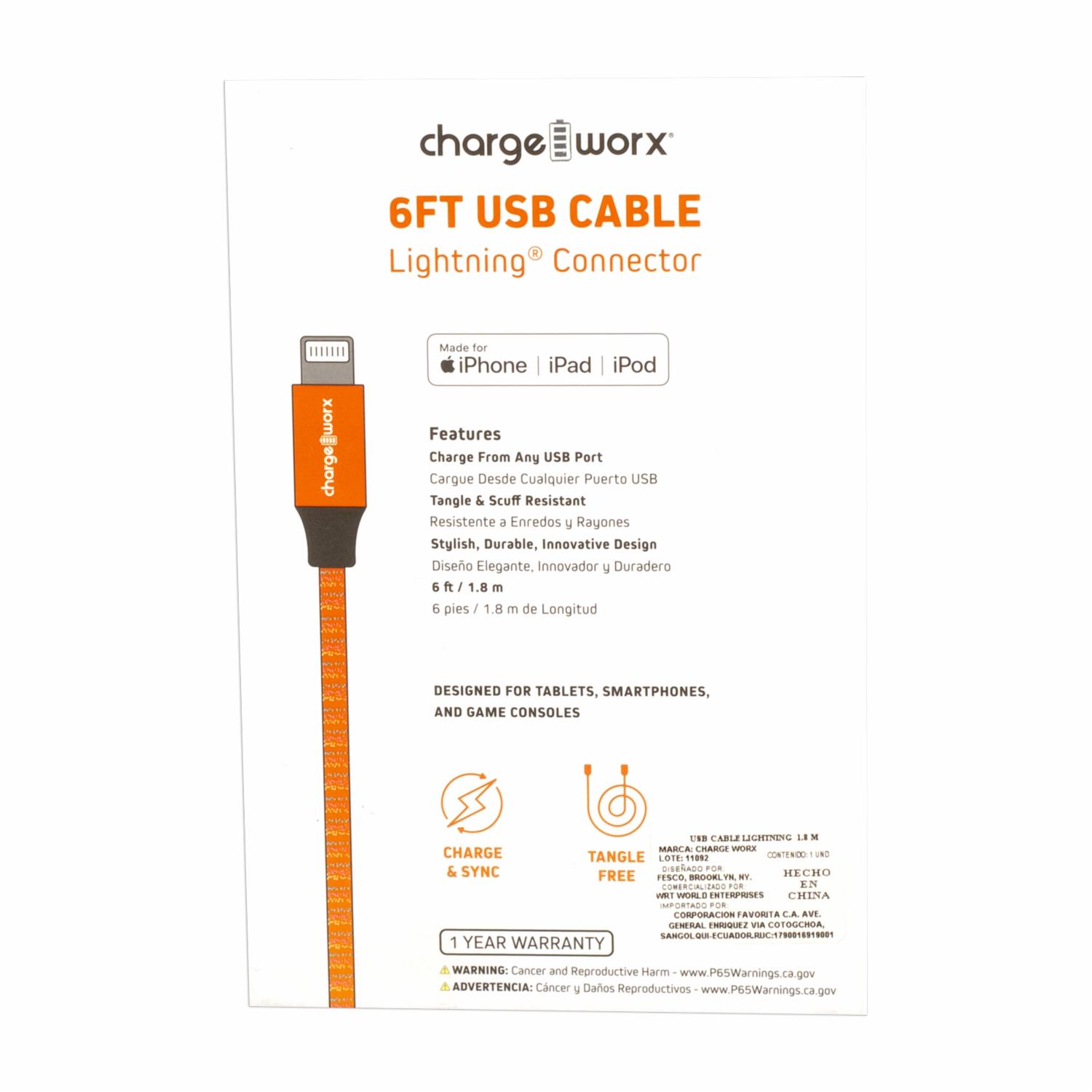 Cable Usb-c Naranja CHARGE WORX 6 Pies - Imagen 2