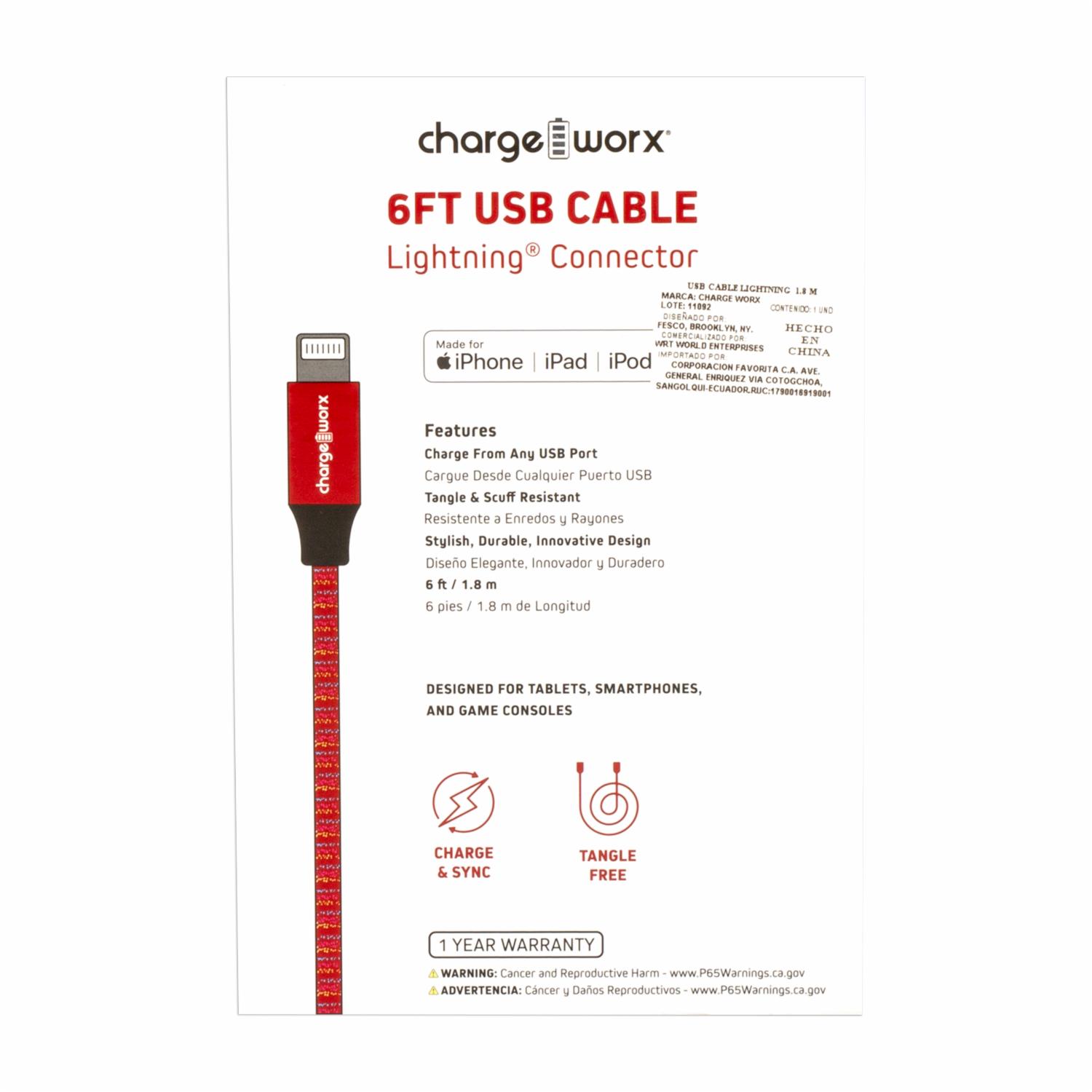 Cable Usb-c Rojo CHARGE WORX 6 Pies - Imagen 2