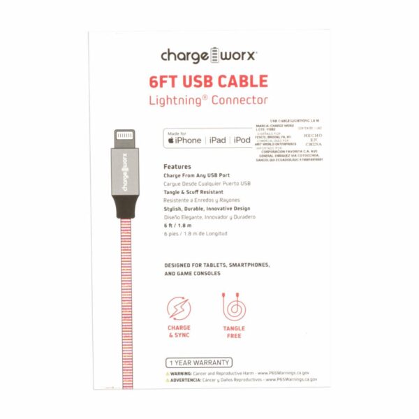 Cable Usb-c Rojo CHARGE WORXS 6 Pies - Imagen 2