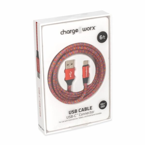 Cable Usb-c Rojo CHARGE WORX 6 Pies - Imagen 3