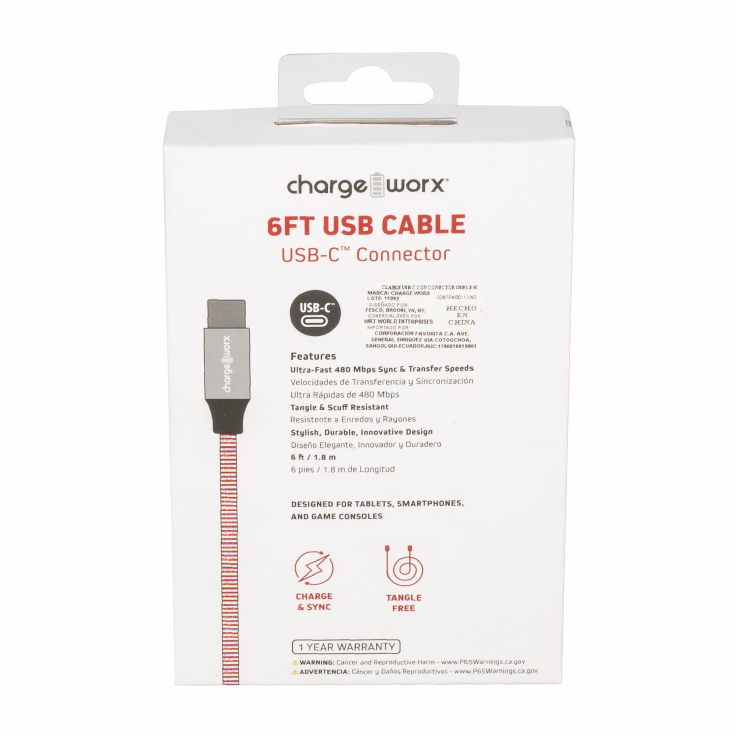 Cable Usb-c Rojo CHARGE WORX 6 Pies - Imagen 2