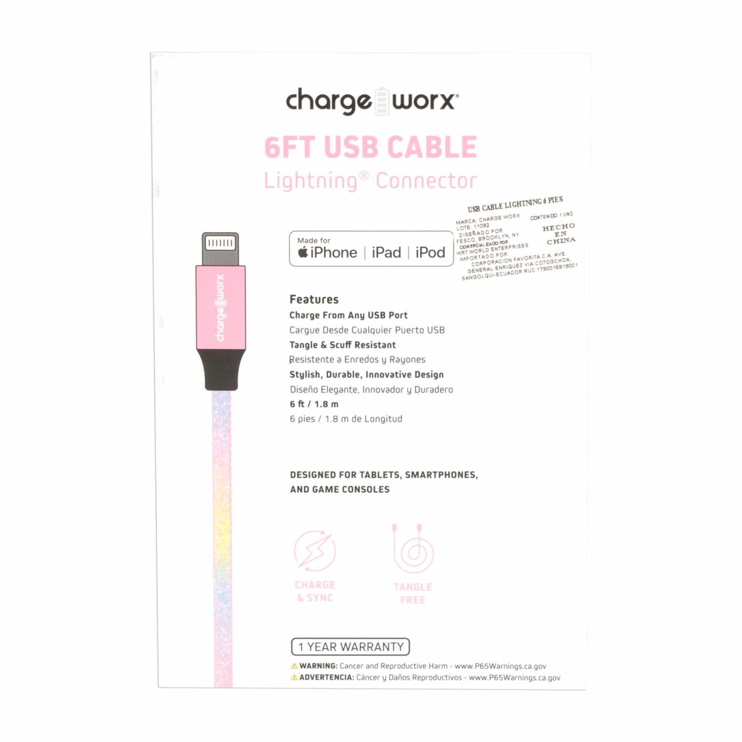Cable Lightning Azul Claro CHARGE WORX 6 Pies - Imagen 2