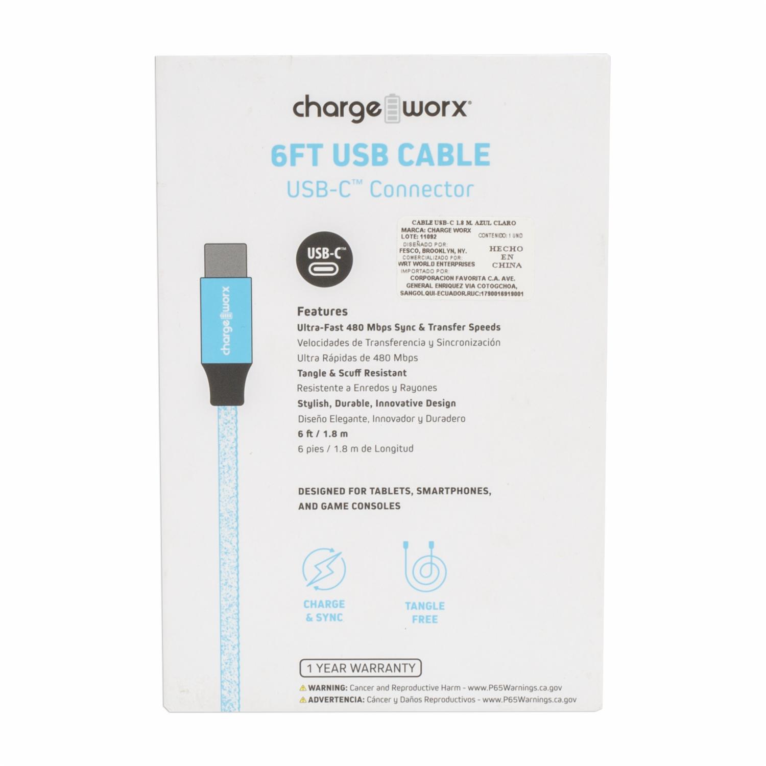 Cable Usb-c Azul Claro CHARGE WORX 6 Pies - Imagen 2