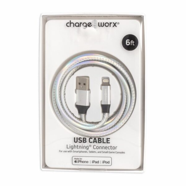 Cable Lightning Plateado CHARGE WORXS 6 Pies