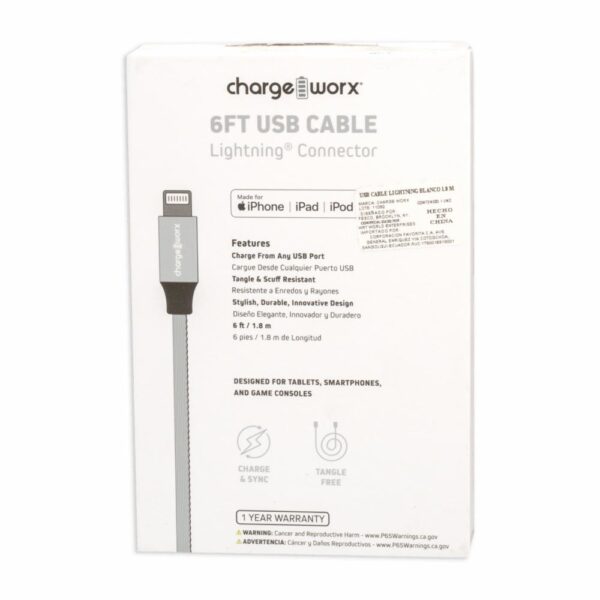 Cable Lightning Plateado CHARGE WORXS 6 Pies - Imagen 2
