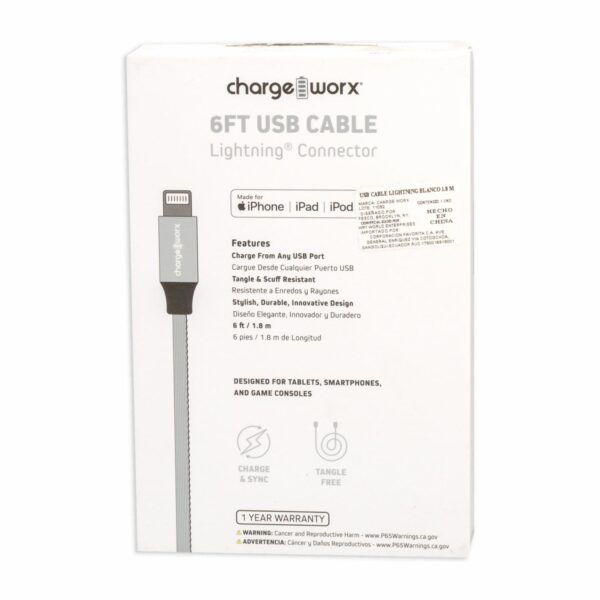 Cable Lightning Plateado CHARGE WORX 6 Pies - Imagen 2