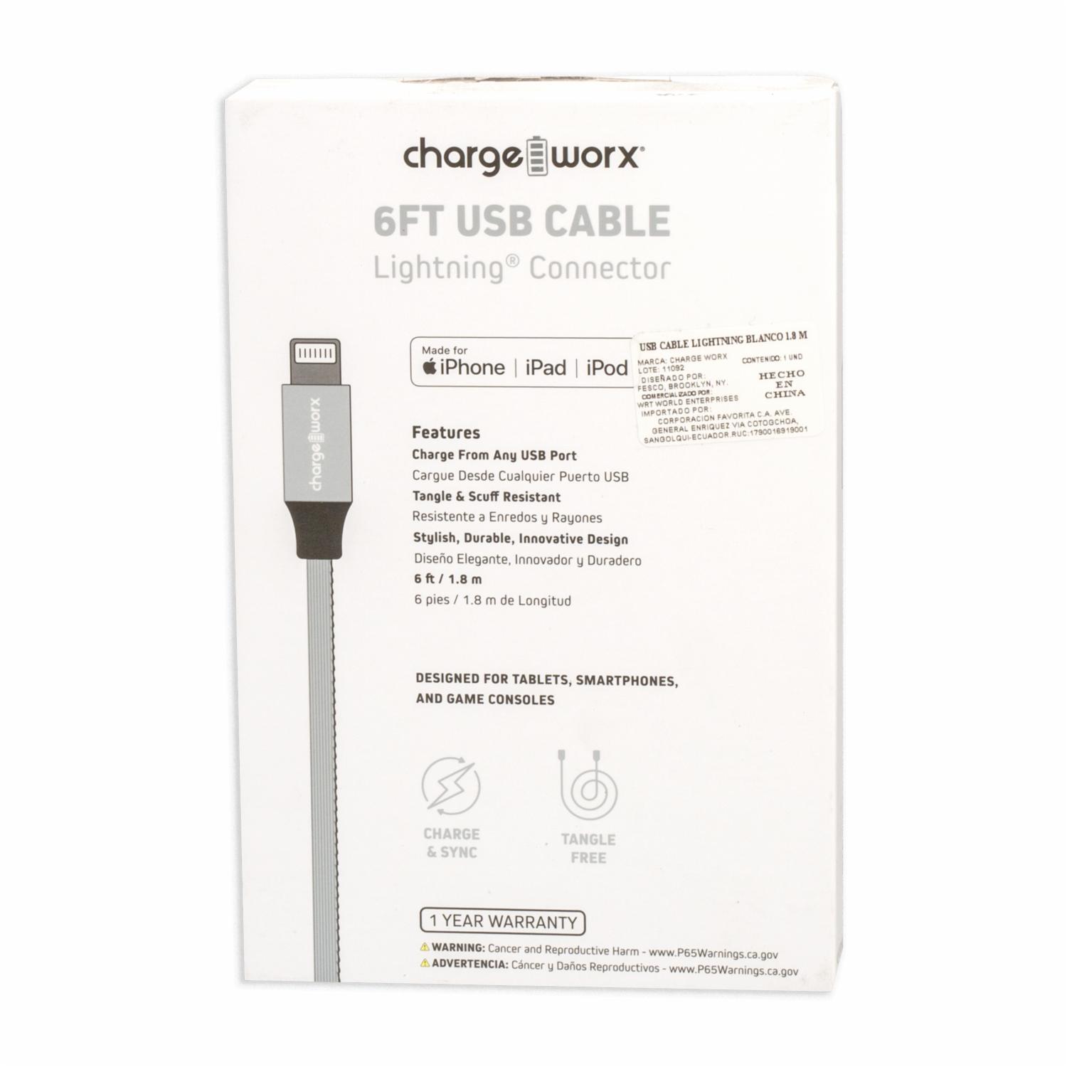 Cable Lightning Plateado CHARGE WORX 6 Pies - Imagen 2