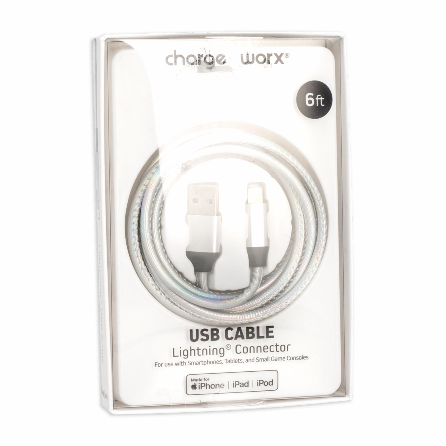 Cable Lightning Plateado CHARGE WORX 6 Pies - Imagen 3