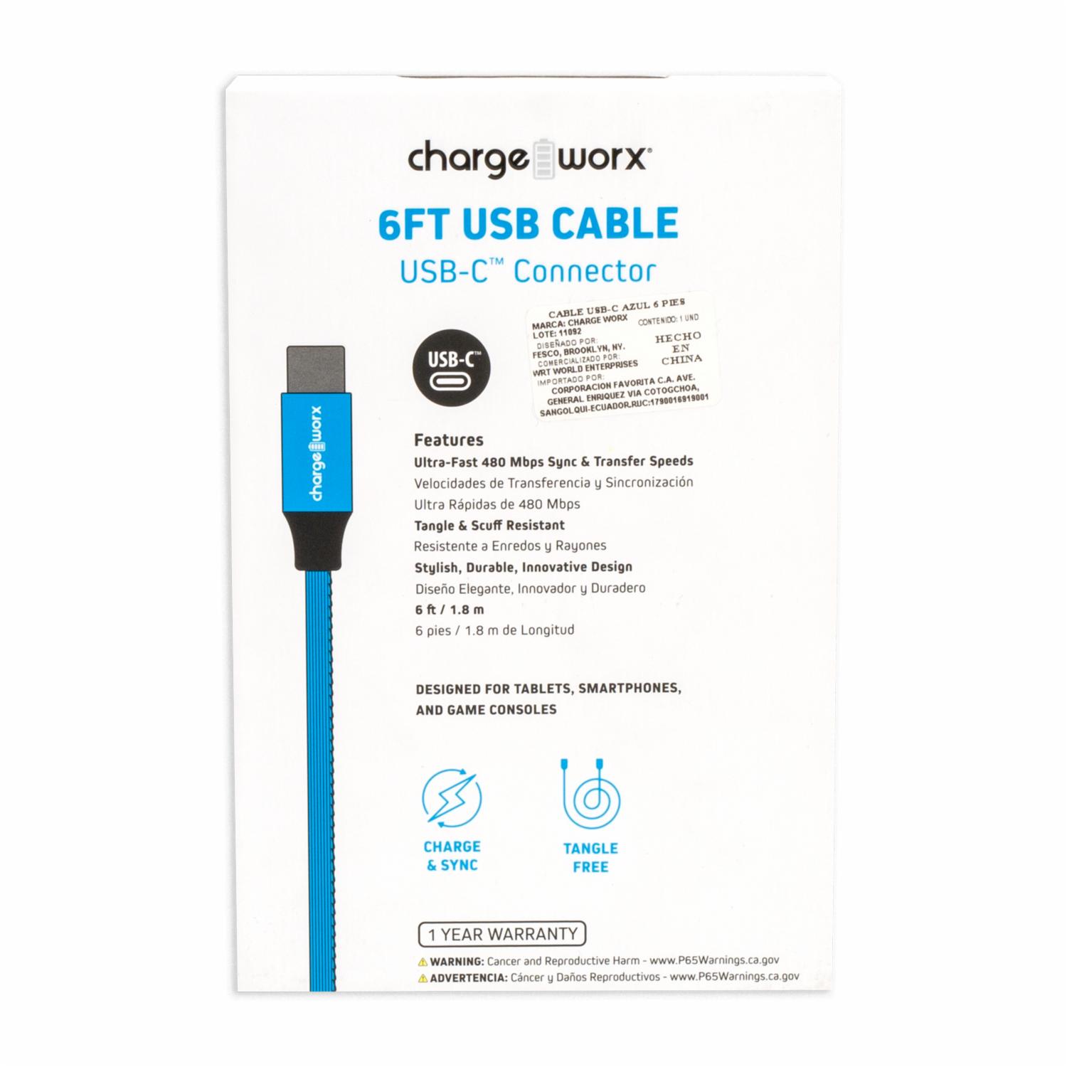 Cable Usb-c Azul CHARGE WORX 6 Pies - Imagen 2