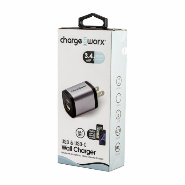 Cargador De Pared CHARGE WORXS USB-A Y USB-C