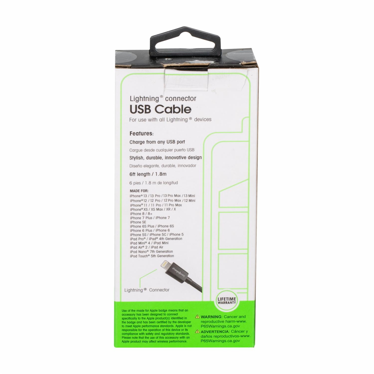 Cable Lightning Negro CHARGE WORX 1,8 Metros - Imagen 2