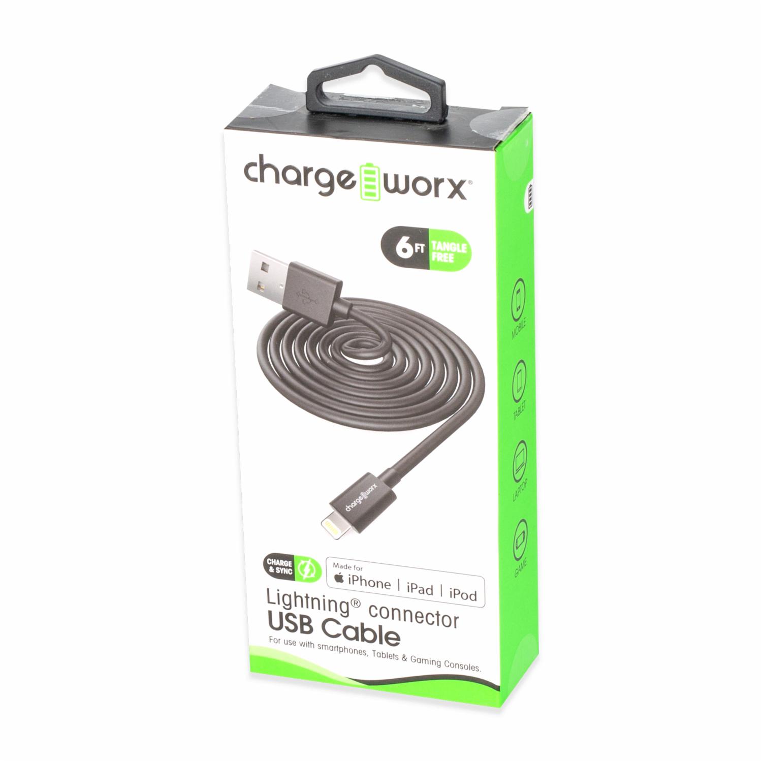 Cable Lightning Negro CHARGE WORX 1,8 Metros - Imagen 4