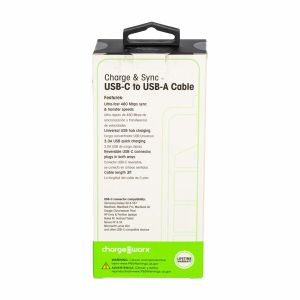Cable Usb-c A Usb-a Negro CHARGE WORXS 1 Metro - Imagen 2