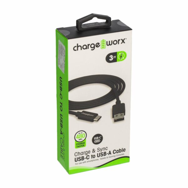 Cable Usb-c A Usb-a Negro CHARGE WORXS 1 Metro - Imagen 3