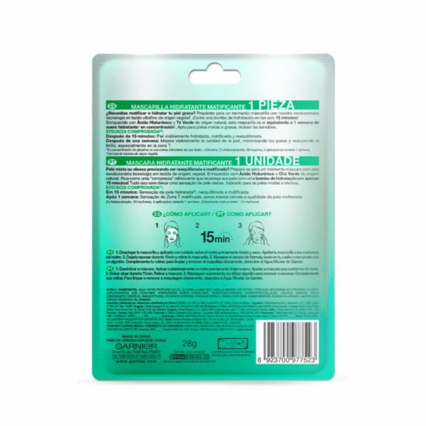 Mascarilla Facial En Tela Hidra Bomb Calmante Matificante GARNIER L´ORÉAL 1 Pza 28 G - Imagen 5