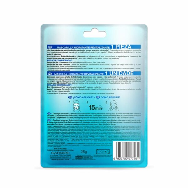 Mascarilla Facial En Tela Hidra Bomb Hidratante Revitalizante GARNIER L´ORÉAL 1 Pza 28 G - Imagen 6