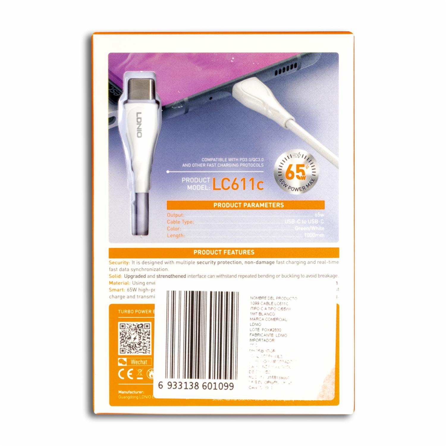 Cable Usb C A USB- C 30W LDNIO 1 Metro - Imagen 2