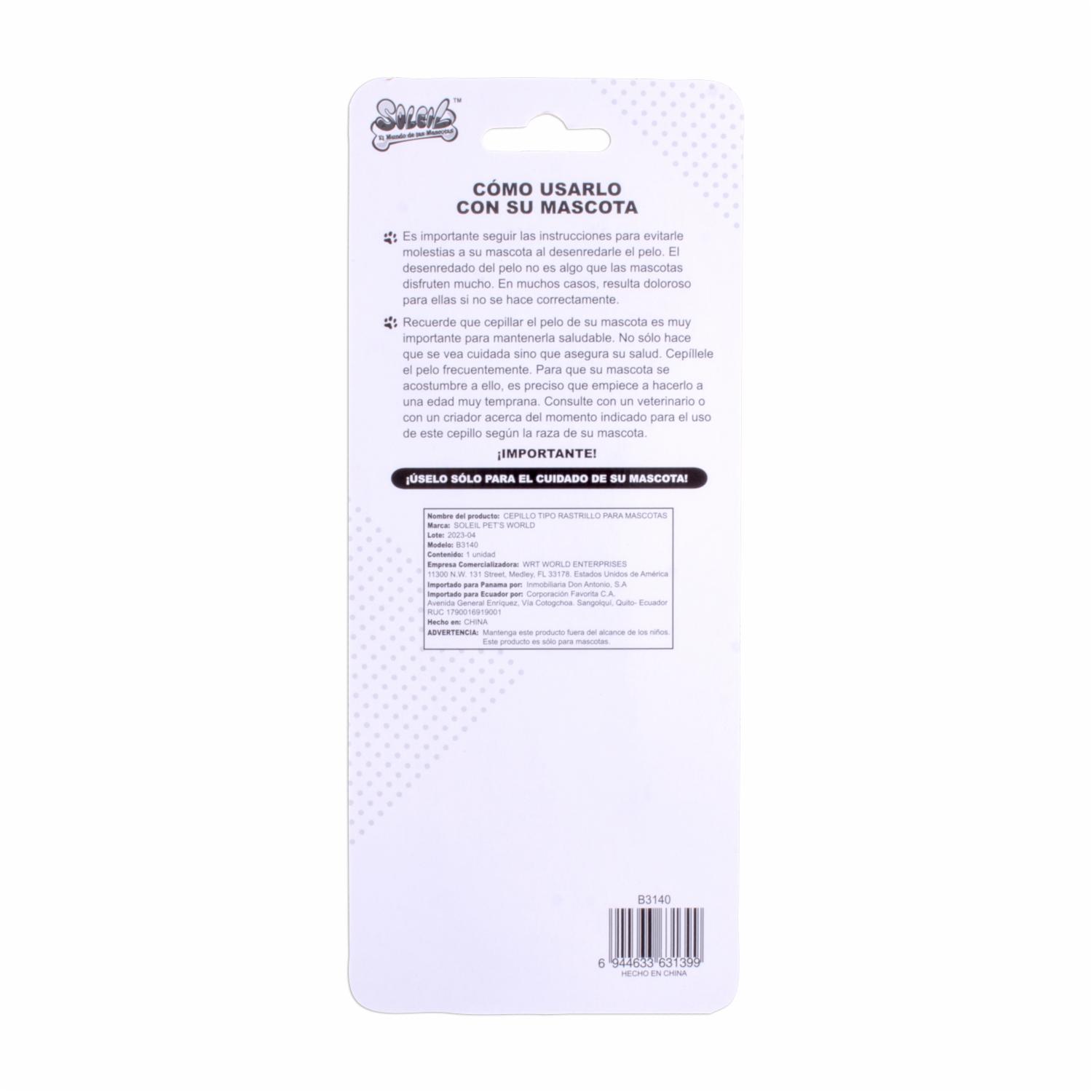 Cepillo Para Mascota Tipo Rastrillo SOLEIL Unidad - Imagen 2