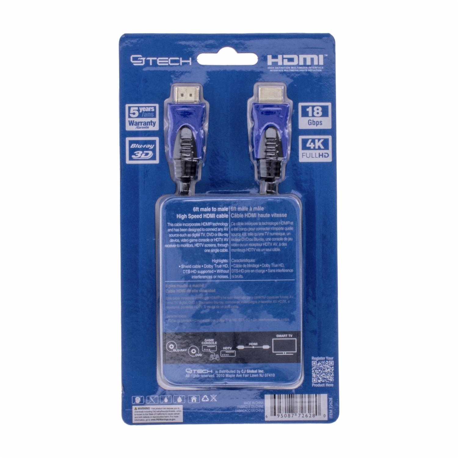 Cable Hdmi 4K 3D Negro CJ GLOBAL 1,83 Metros - Imagen 2