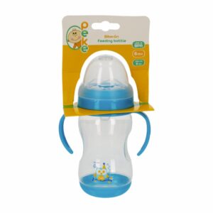 Biberón De Boca Ancha 6m + Con Agarradera Color Azul PEKE 250 Ml