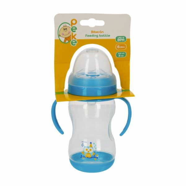 Biberón De Boca Ancha 6m + Con Agarradera Color Azul PEKE 250 Ml