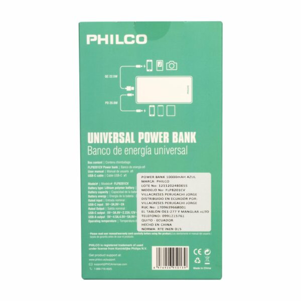 Power Bank Blue PHILCO 10000MAH - Imagen 6