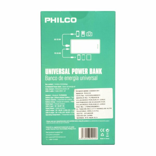 Power Bank Black PHILCO 20000MAH - Imagen 6